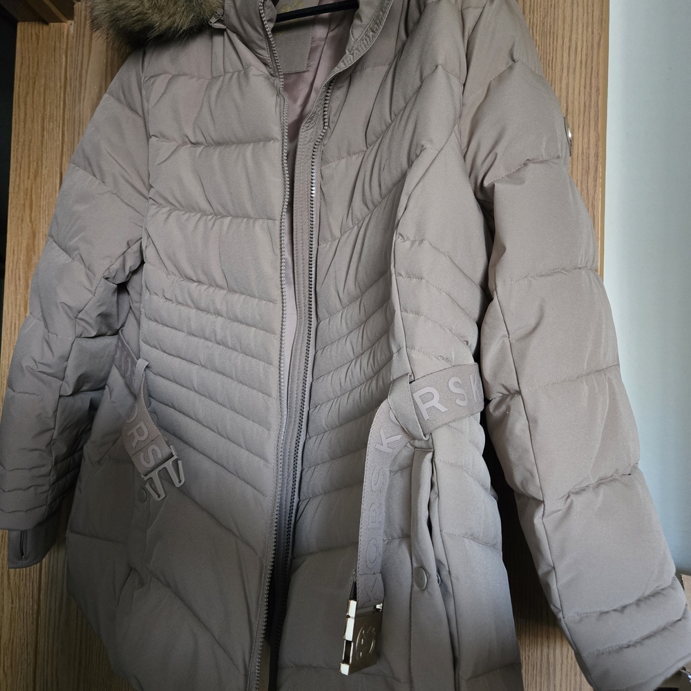 Michael Kors Taupe Puffer Jacket with Fur Trim